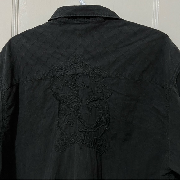 Denim Originals Black Pinstripe Short Sleeve Button Down - Picture 2 of 9